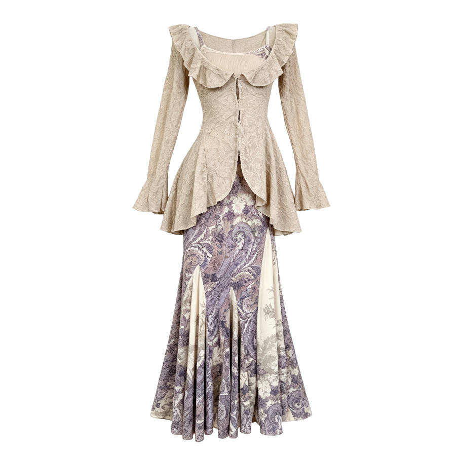 CPAURA Two Piece Skirt Sets Women's Camisole Moderate Long Skirt
