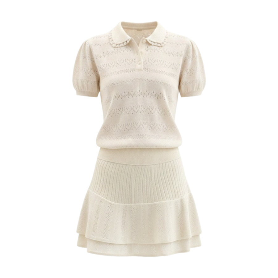 FINDSME GAGA Two Piece Skirt Sets Women's Peter Pan Collar Thin Short Skirt