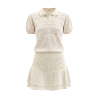 FINDSME GAGA Two Piece Skirt Sets Women's Peter Pan Collar Thin Short Skirt