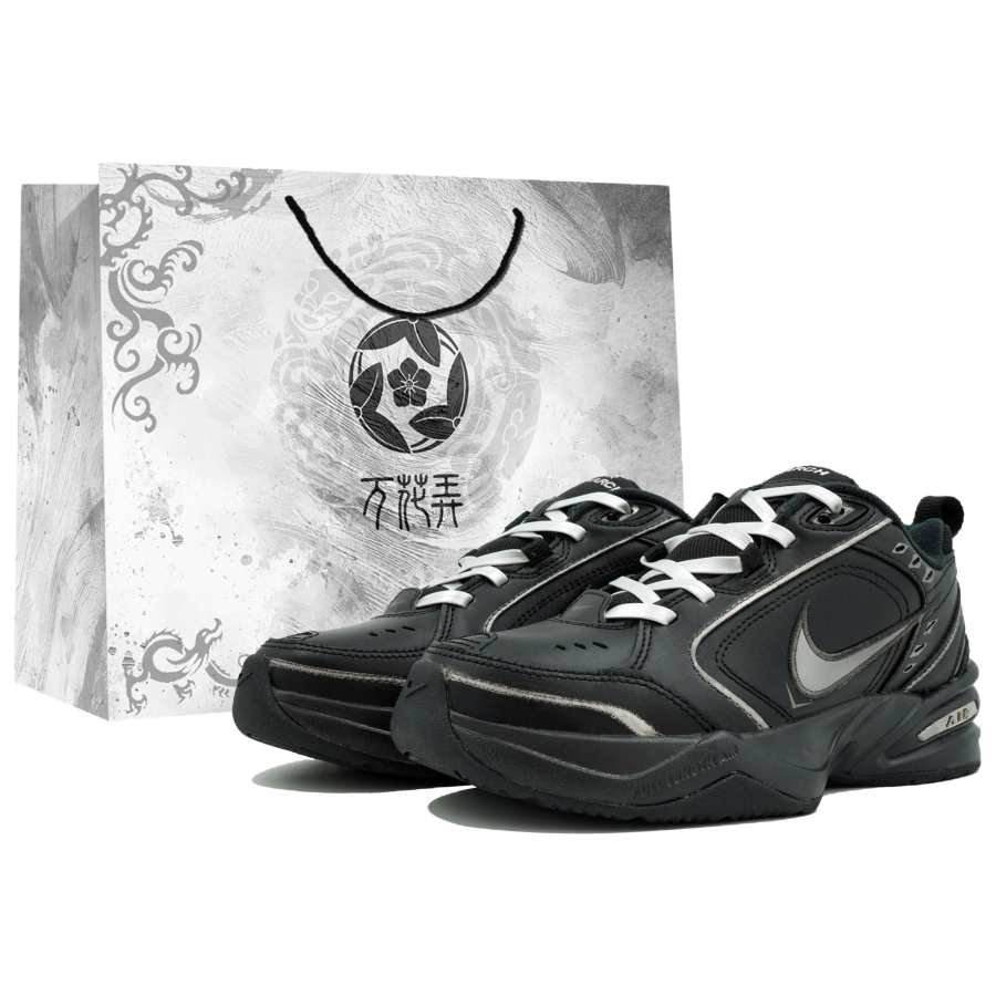 Nike Nike Air Monarch 4 Kaleidoscope, Black Panther Warrior, Box Slip Resistant Low top Chunky Sneakers Unisex Silver Black