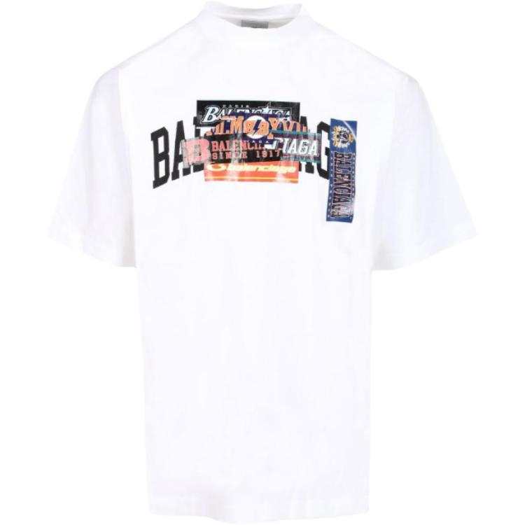 Balenciaga T Shirts Men's White Crew Neck Straight Fit