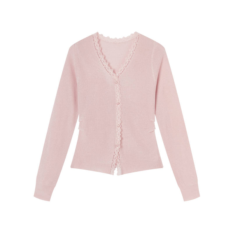 XIANGYING Knitwear Women's Pink V Neck Moderate