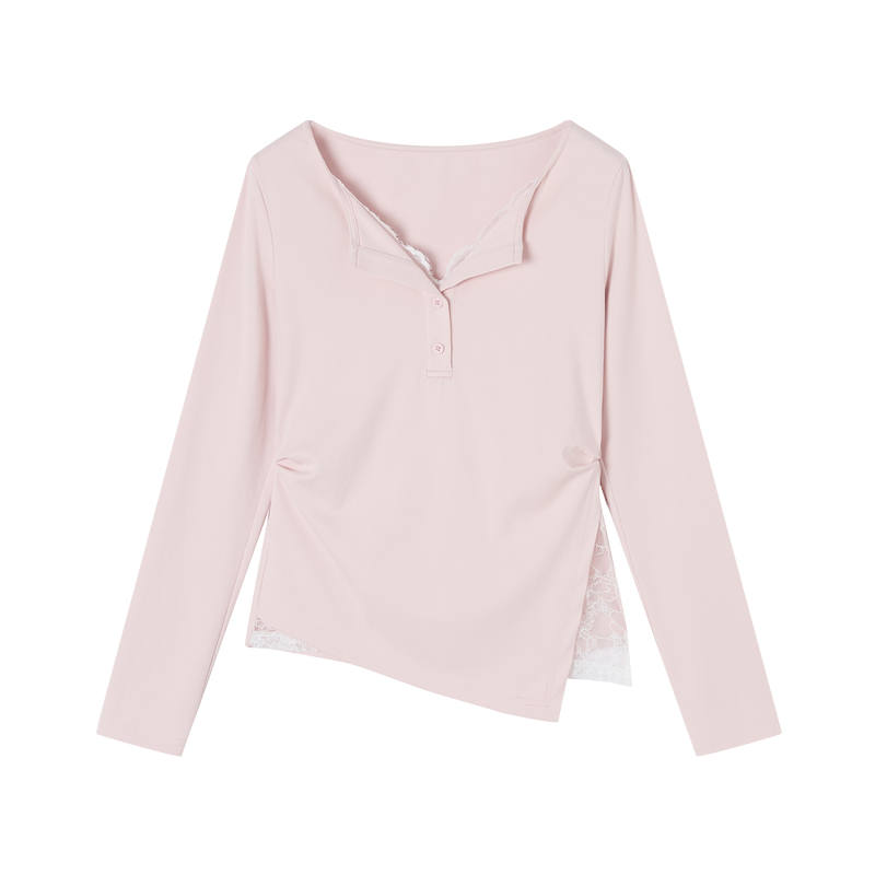 XIANGYING T Shirts Women's Pink V Neck Moderate
