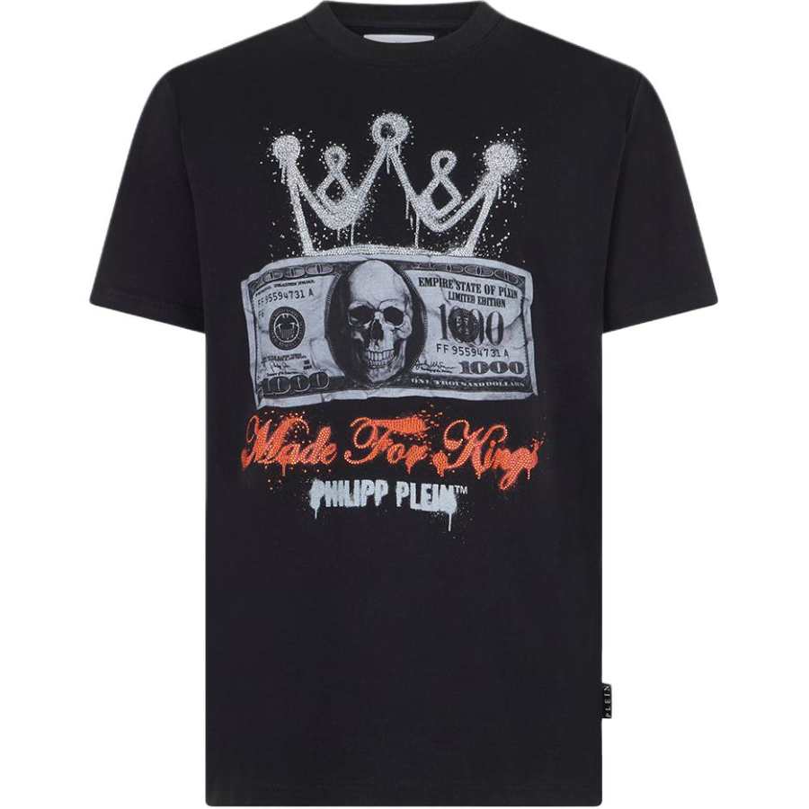 PHILIPP PLEIN T Shirts Men's Black Crew Neck Moderate Straight Fit