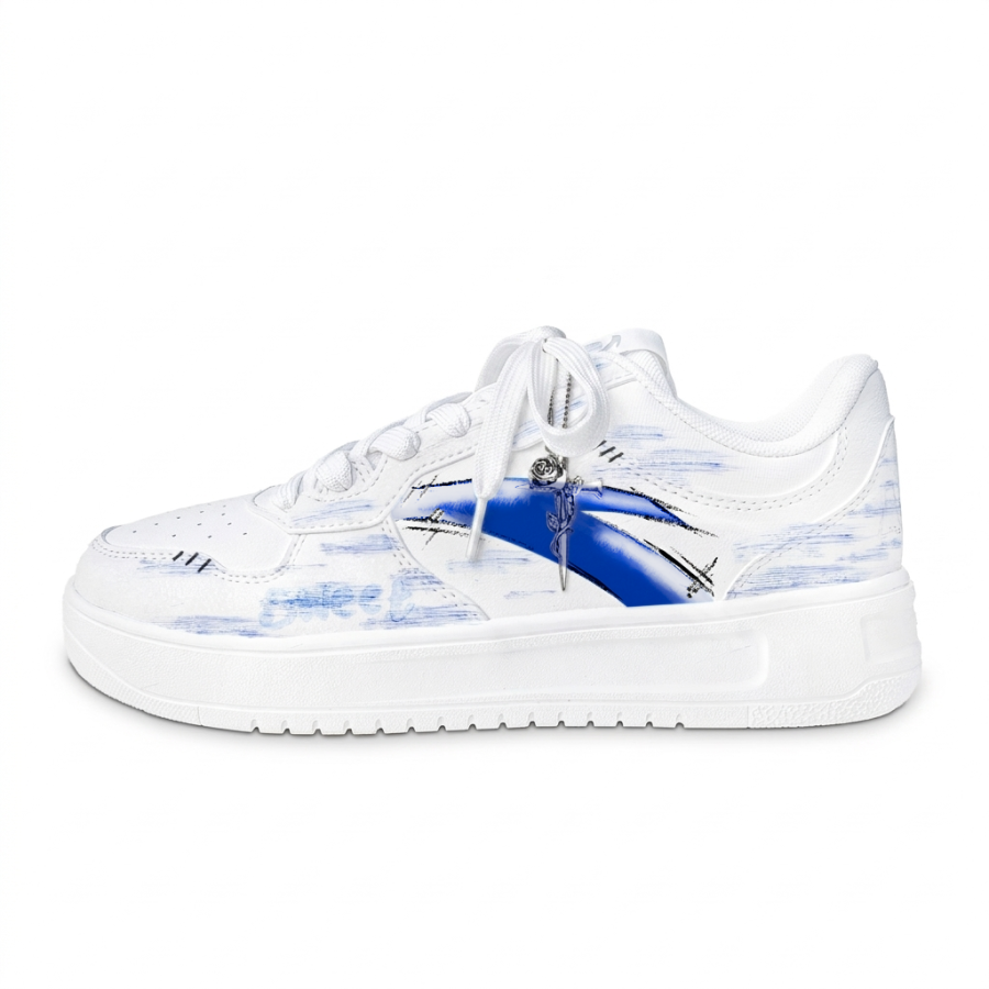 ANTA Easy Skateboard Shoes Men's Low Top White Blue Color Block Graffiti Colorway