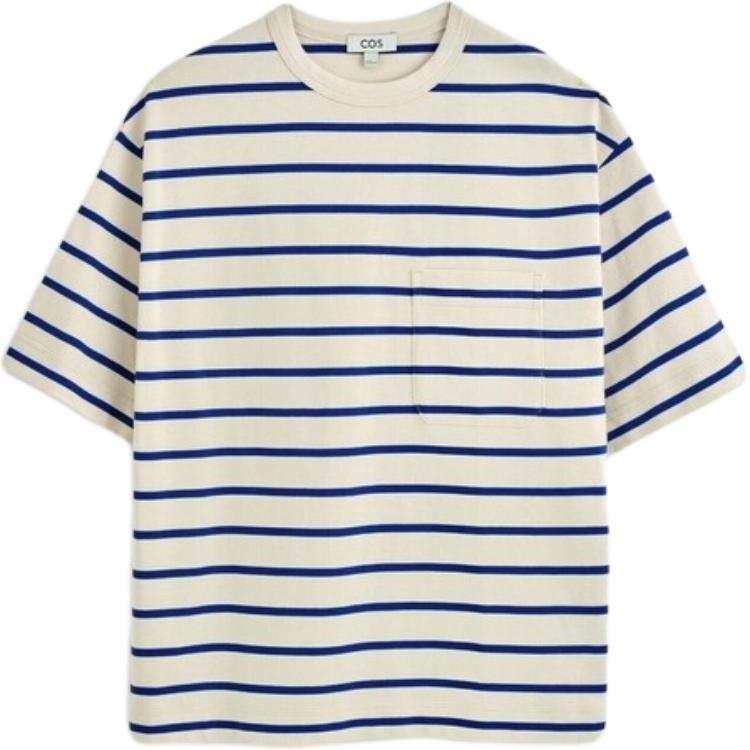 COS T Shirts Men's Blue/White/Stripes Crew Neck Moderate