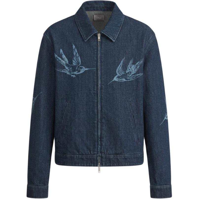 DIOR DIOR X Colibri Denim Jackets Men's Blue Lapel Moderate