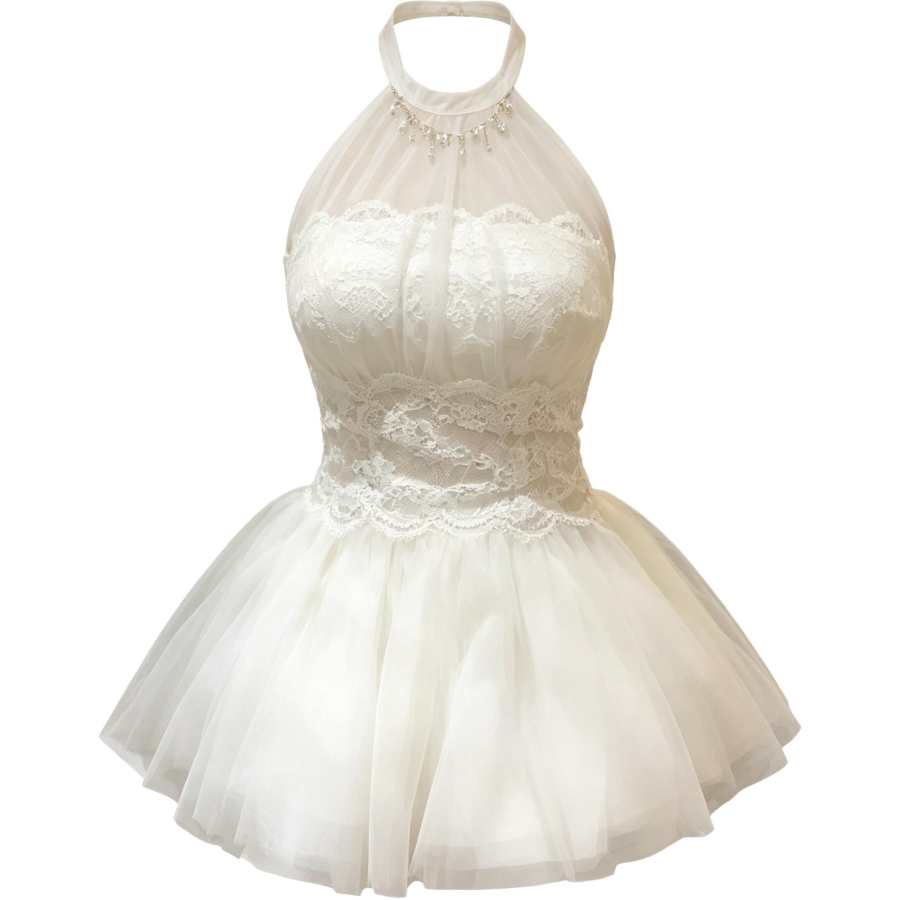 CHARM GLOW Sleeveless Dresses Women's Apricot Halter Moderate Short Skirt A Line Skirt