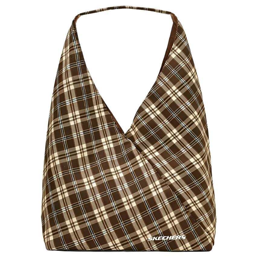 Skechers Fabric Triangle Bag, Crossbody Bag, Shoulder Bag Unisex Coffee Plaid Blue Stripes