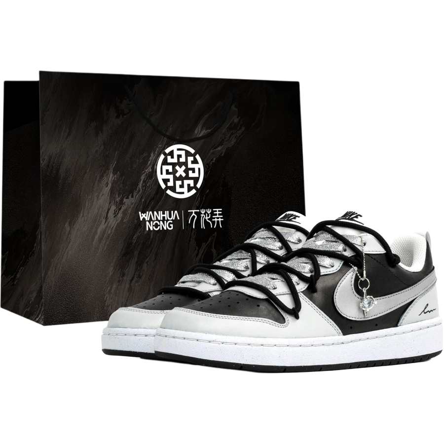 Nike Nike Court Borough Slip Resistant Abrasion Resistant Low top Kids' Skateboarding Shoes Black White Silver Teenagers