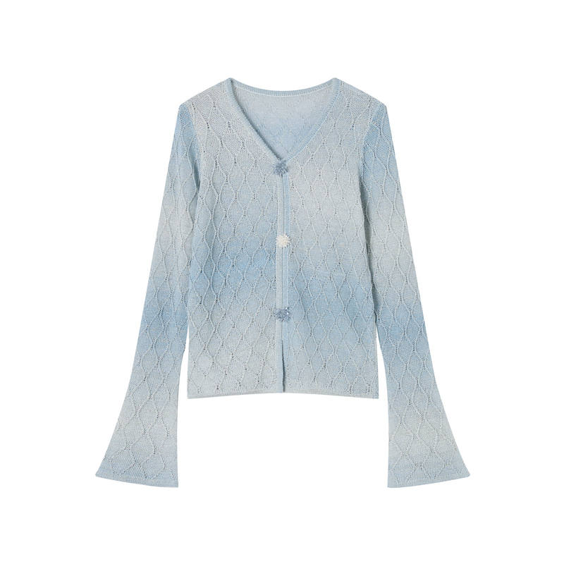 XIANGYING Knitwear Women's Blue V Neck Moderate
