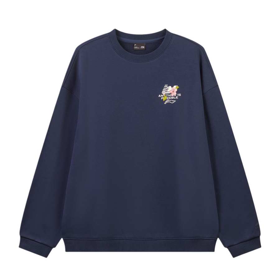 Li-Ning Li Ning Sports Life Collection Sweatshirts Women's Lighthouse Blue Crew Neck Moderate Straight Fit