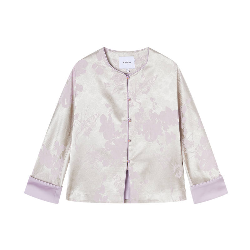 XIANGYING Cropped Coats Women's Purple Crew Neck Moderate
