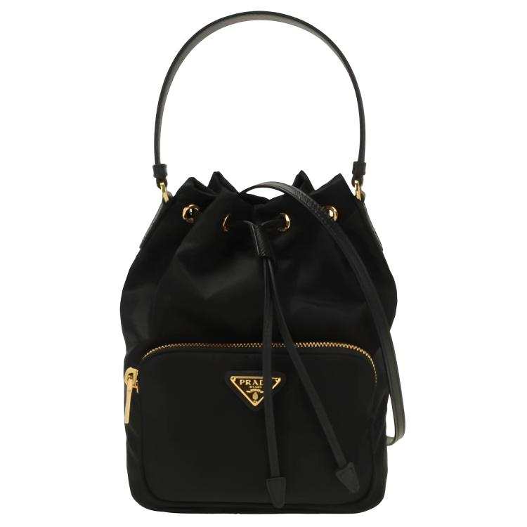 PRADA DuetRe Nylon Bucket Bag Handbag Women's Black
