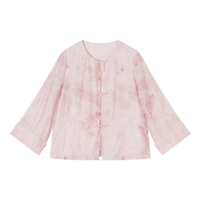 XIANGYING Cropped Coats Women's Pink Crew Neck Thin