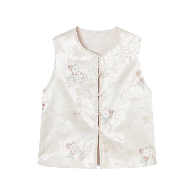 XIANGYING Vests Women's Ecru Crew Neck Moderate
