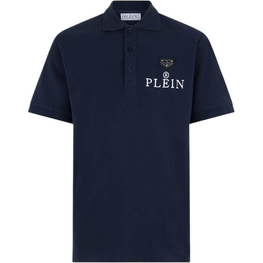PHILIPP PLEIN Polo Shirts Men's Dark Blue Polo Collar Moderate Straight Fit