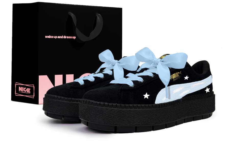 PUMA Platform Trace Skateboard Shoes Women's Low Top Black Blue White Color Block