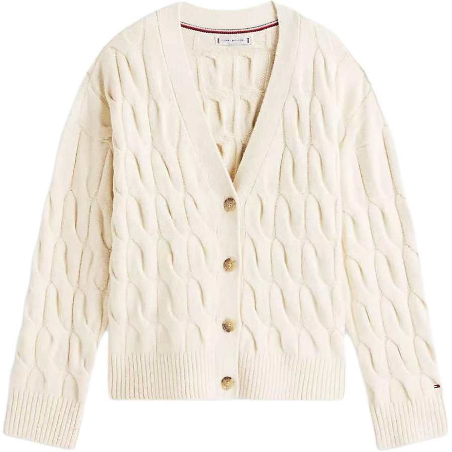 Tommy Hilfiger Knitwear Women's Milk White V Neck Moderate