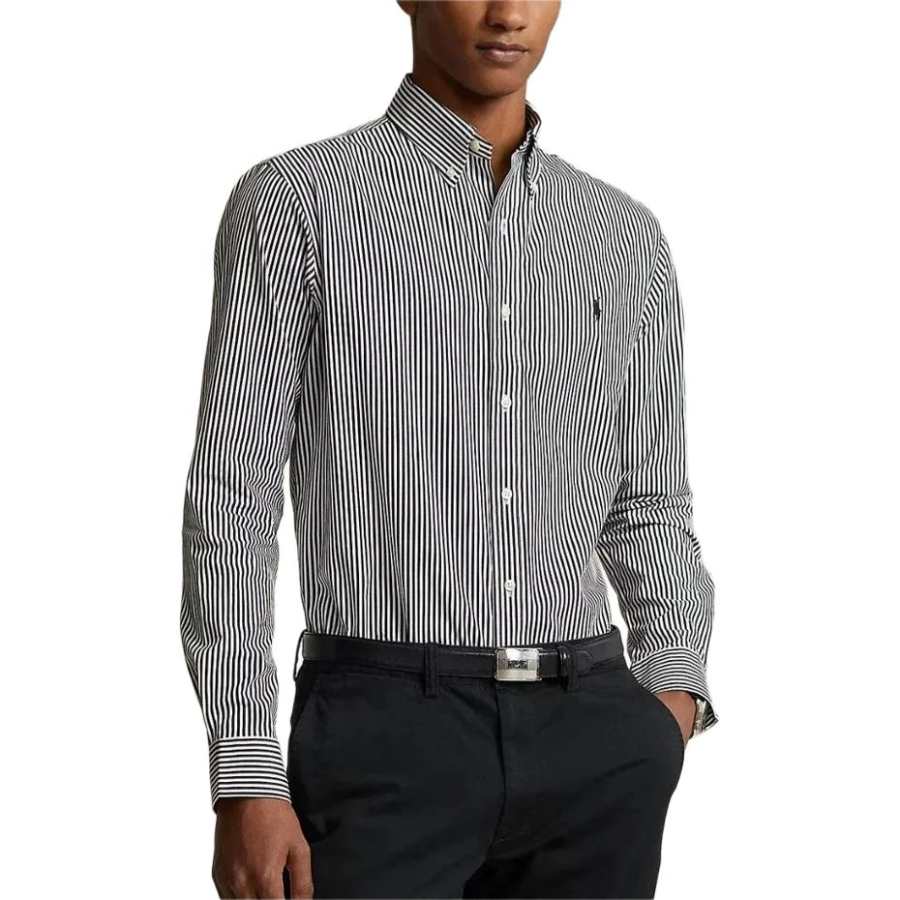 Polo Ralph Lauren Shirts Men's Black Lapel Moderate Straight Fit
