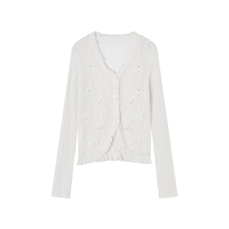 XIANGYING Knitwear Women's White V Neck Thin