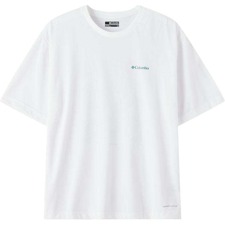 Columbia T Shirts Men's White/Dark Gray Crew Neck Moderate Straight Fit