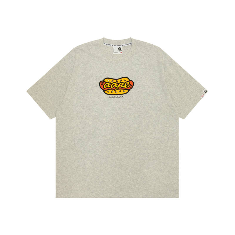 Aape T Shirts Men's Gray White WH2 Crew Neck Moderate Straight Fit