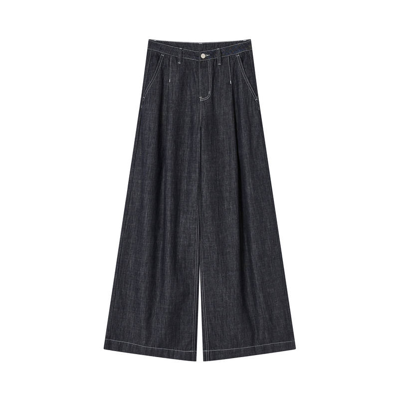 XIANGYING Jeans Women's Navy Blue Moderate Straight Fit Pants
