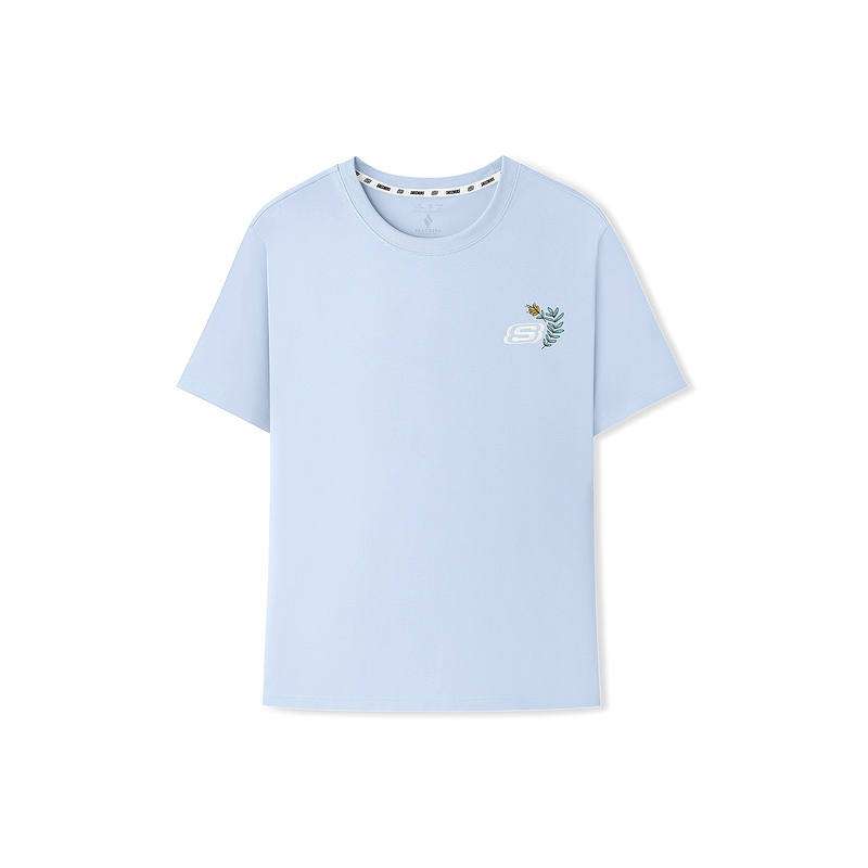 Skechers T Shirts Women's Xenon Gas Blue 0356 Crew Neck Moderate