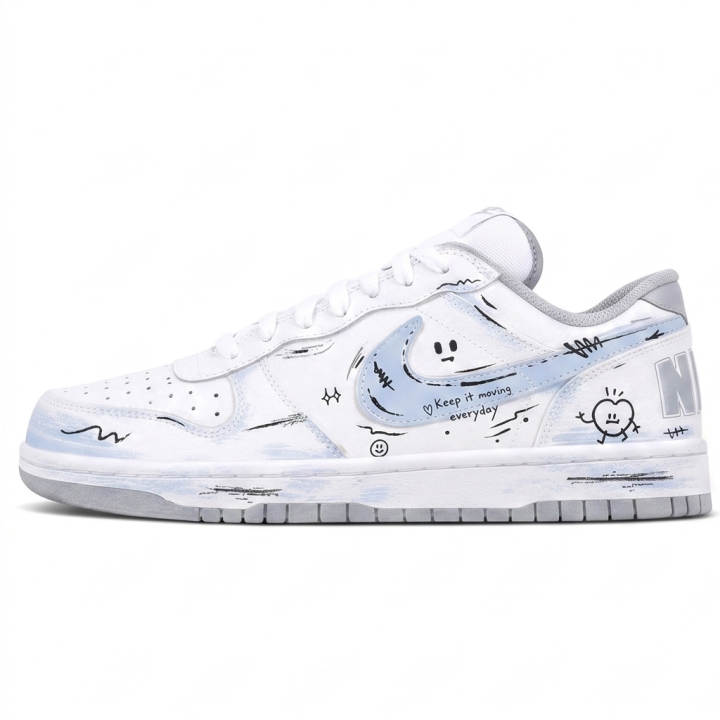 Nike Nike Big Skateboard Shoes Men's Low Top White/Light Blue/Black