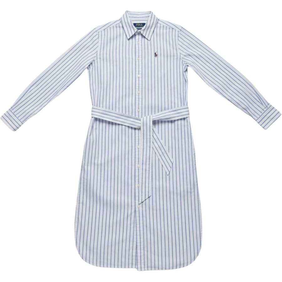 Polo Ralph Lauren Long Sleeved Dresses Women's Blue Lapel Moderate Midi Skirt Other