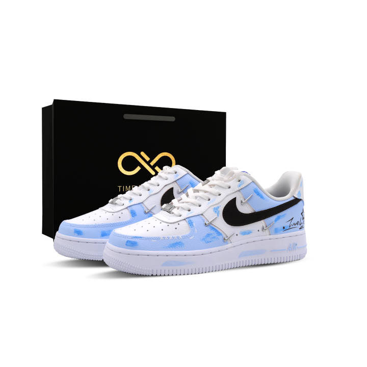 Nike Nike Air Force 1 Skateboard Shoes Unisex Low Top Blue With White Lettering