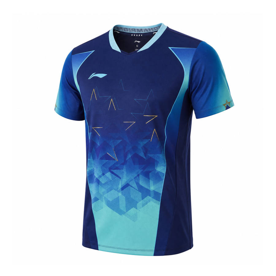 Li-Ning Li Ning Table Tennis Clothing Men's Sea Cave Blue V Neck Thin