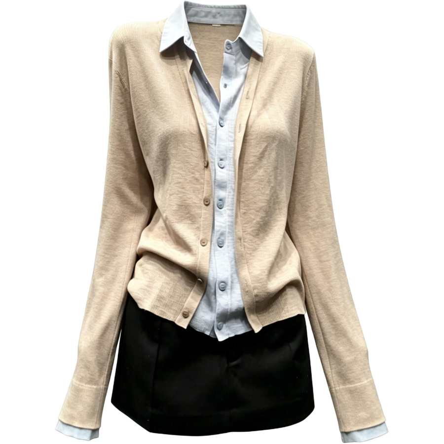 CHARM GLOW Two Piece Skirt Sets Women's Stand Collar Moderate Short Skirt