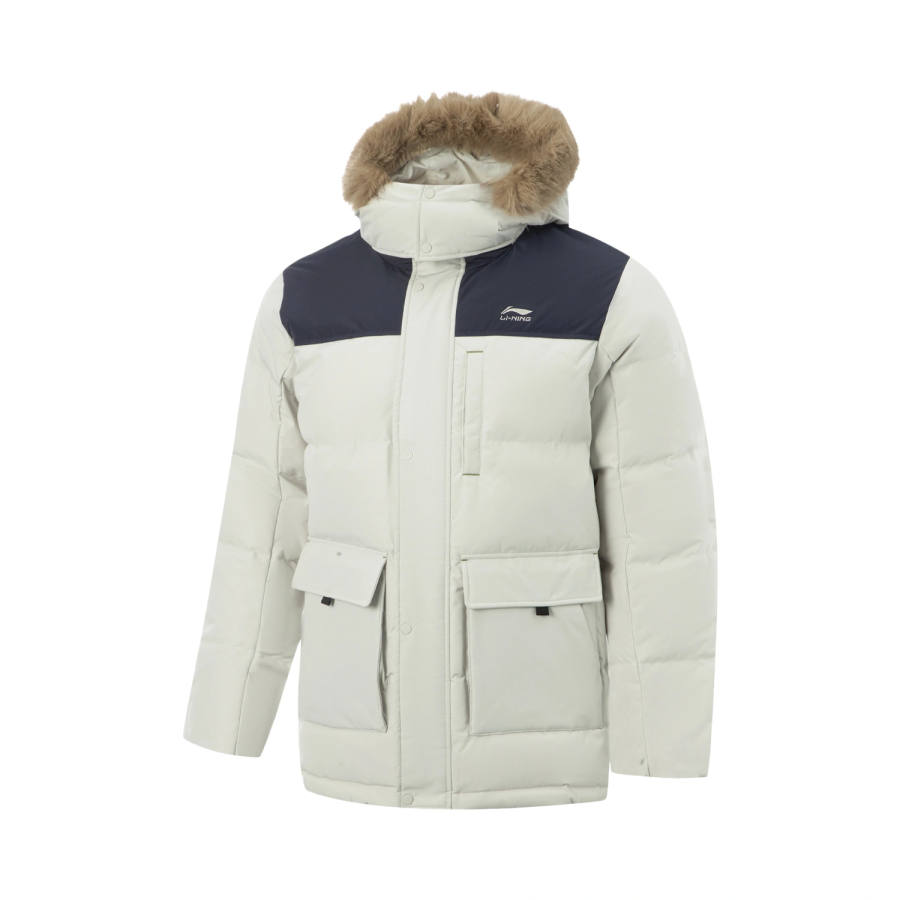 Li-Ning Li Ning Down Jackets Men's Birch Gray/Navy Blue Hooded Non Detachable Moderate