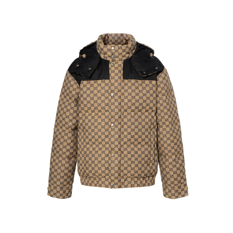 GUCCI Down Jackets Men's Brown Hooded Detachable Moderate Straight Fit