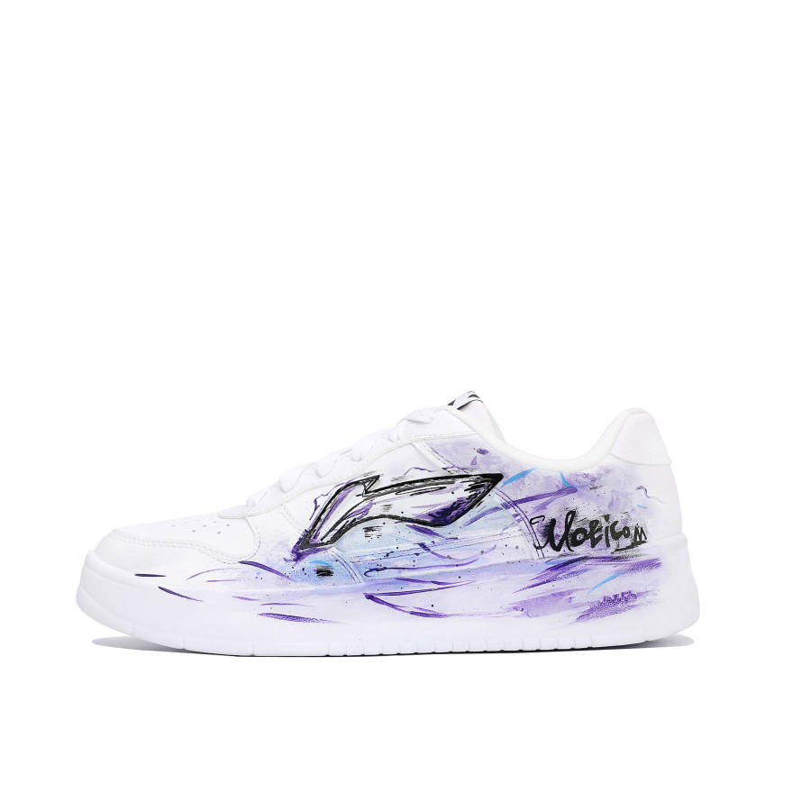 Li-Ning Li Ning Floating Boat Skateboard Shoes Men's Low Top White Purple Color Block Hand Drawn Graffiti