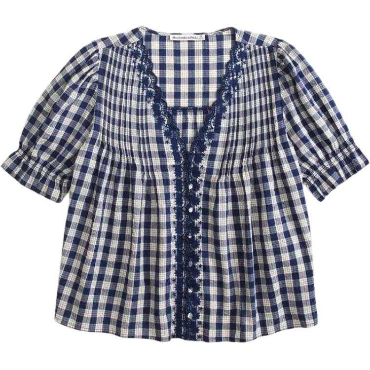 Abercrombie&Fitch Shirts Women's Light Blue Pattern V Neck