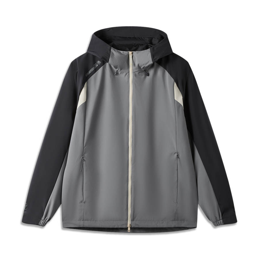 Li-Ning Li Ning Outdoor CF Tracing Softshell Jackets Men's Black/Elegant Gray Hooded Detachable Straight Fit