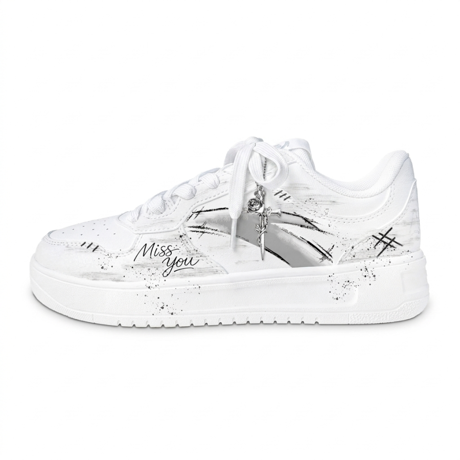 ANTA Easy Skateboard Shoes Men's Low Top White Black Silver Gray Ink Wash Color Block