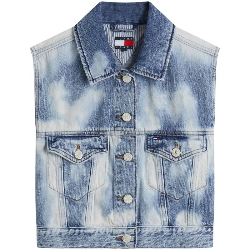Tommy Hilfiger Vests Women's Light Denim Blue Lapel Moderate