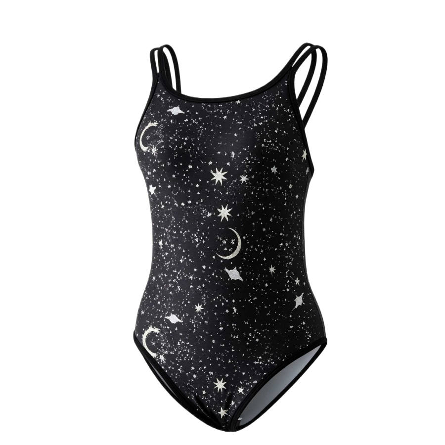 ANTA One Piece Swimsuits Women's Black Crew Neck Moderate Triangle One Piece Swimsuit