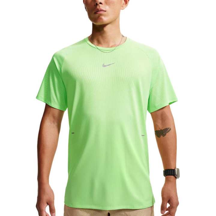 Nike Nike Running T Shirts Men's Neon Yellow/Light Silver Crew Neck Moderate