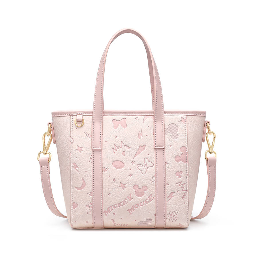 Disney Mickey Mouse Pu Tote Shoulder Handbag Regular Women's Pink/Ecru