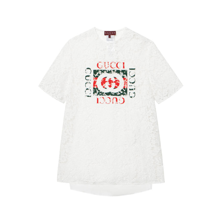 GUCCI Logo Printed Laced T Shirt