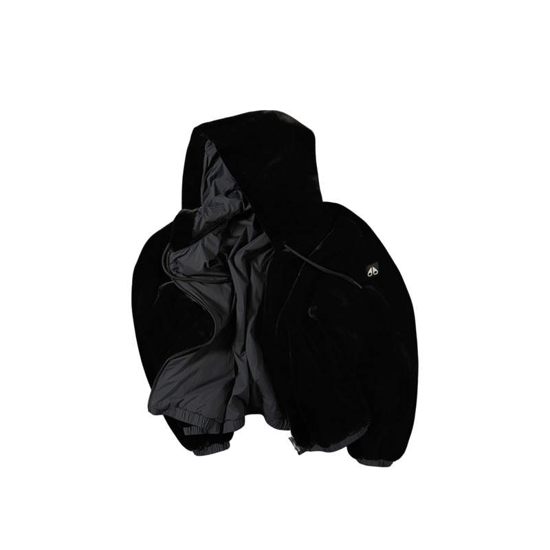 Moose Knuckles Velvet Jackets Women's Black Hooded Non Detachable Thickened Straight Fit