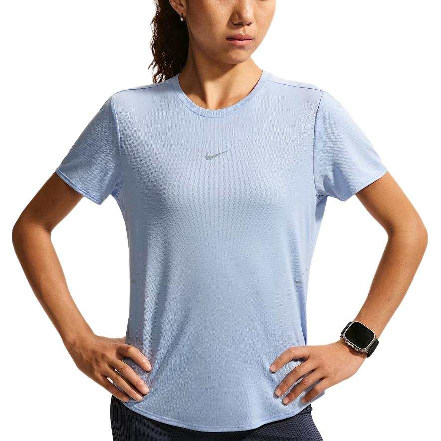 Nike Nike Running T Shirts Women's Aluminum Blue/White Gold Crew Neck Moderate