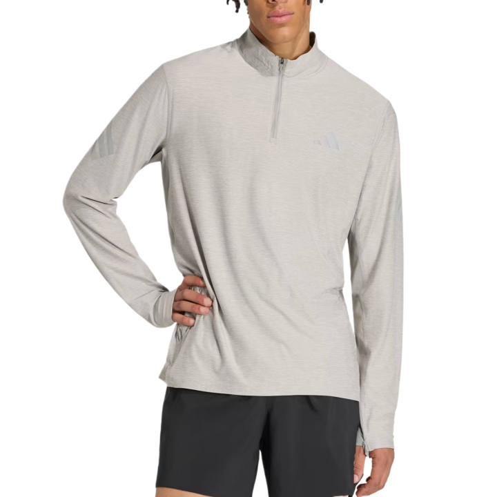Adidas Adidas Running T Shirts Men's Medium Heather Gray Stand Collar Moderate Straight Fit