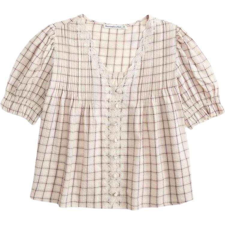 Abercrombie&Fitch Shirts Women's Cream Plaid V Neck