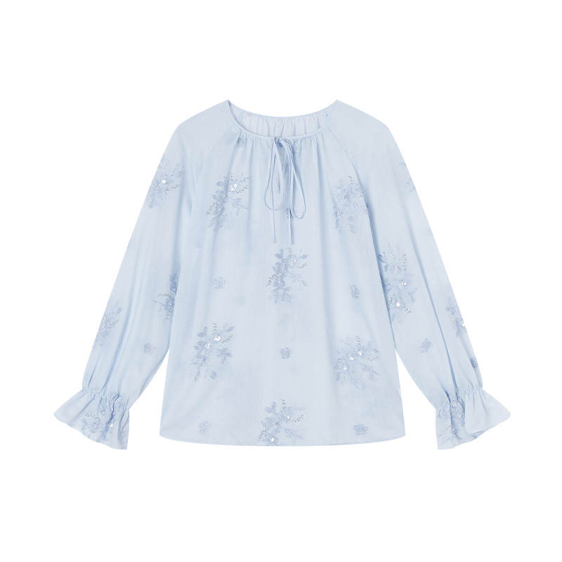 XIANGYING Shirts Women's Blue Crew Neck Moderate